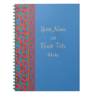 Scarlet Poppies Border on Blue Background Notebook