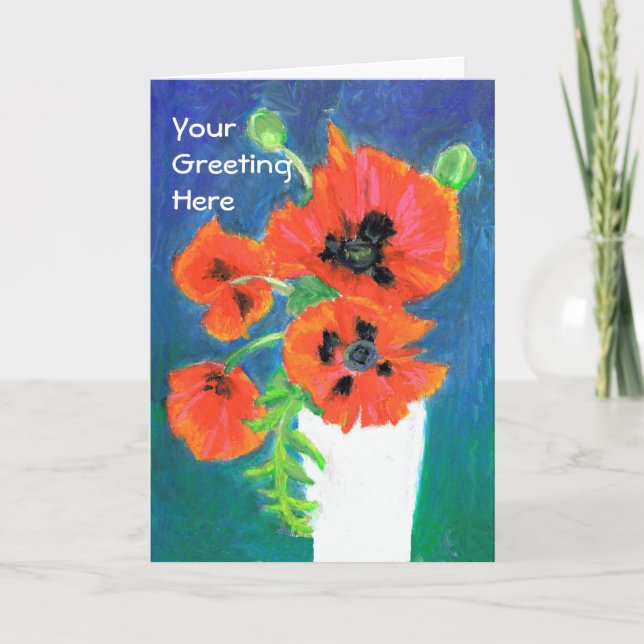 Scarlet Poppies Customizable Greeting Card (Front)