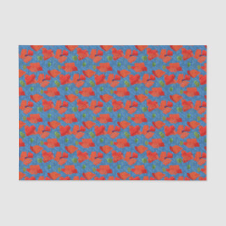 Scarlet Poppies Floral Pattern on Leafy Blue Tissue Paper
