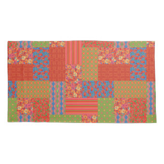 Scarlet Poppies Notalgic Faux Patchwork Pattern Pillow Case