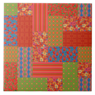 Scarlet Poppies Patterns Nostalgic Faux Patchwork Tile