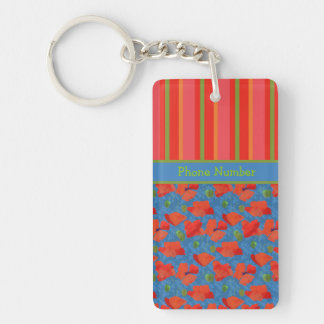 Scarlet Poppies, Stripes: Chic Oblong Keychain