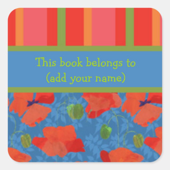 Scarlet Poppies, Stripes Sheet of 20 Bookplates (Front)