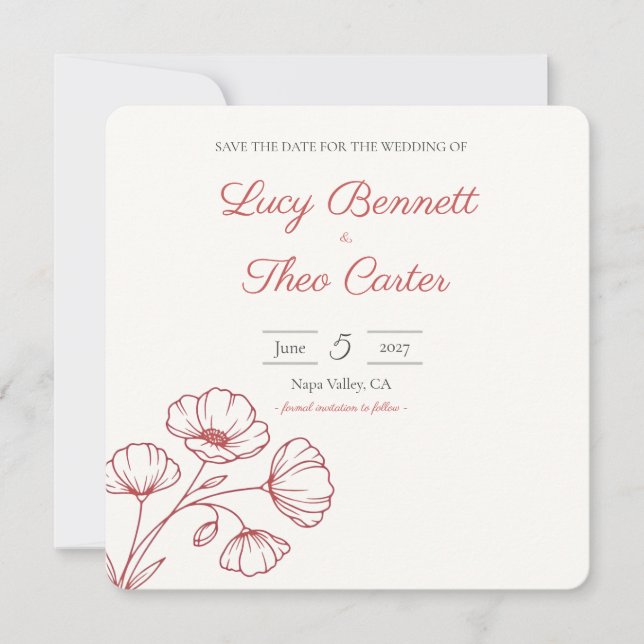 Scarlet Poppy Save the Date Card (Front)
