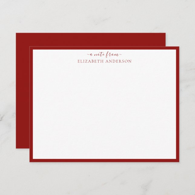 Scarlet Red 'A Note From' Classic Border Note Card (Front/Back)