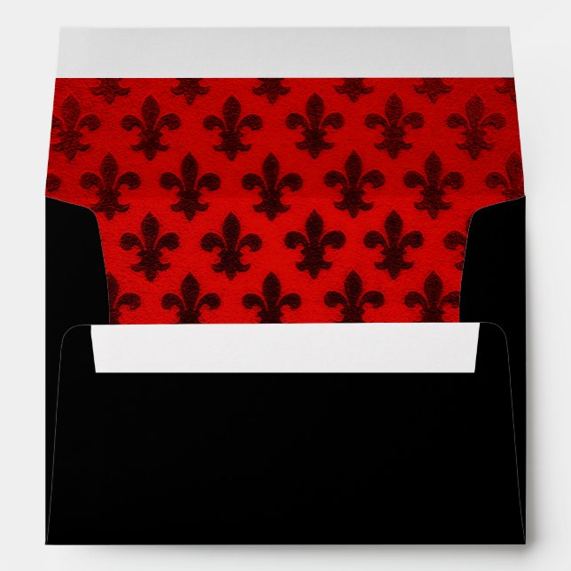 Scarlet red and black royal fleur de lis pattern envelope (Back (Bottom))