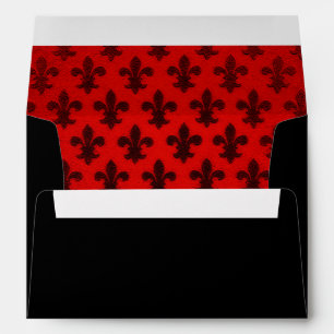 Scarlet red and black royal fleur de lis pattern envelope