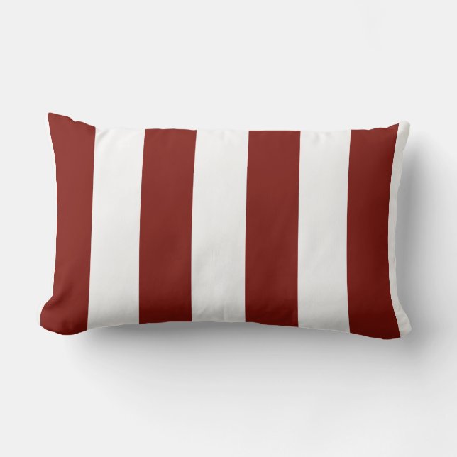 Scarlet Red and White Bold Vertical Stripes Lumbar Pillow (Front)