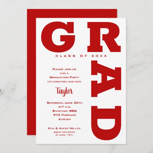 Scarlet Red and White Graduation Party Invitation