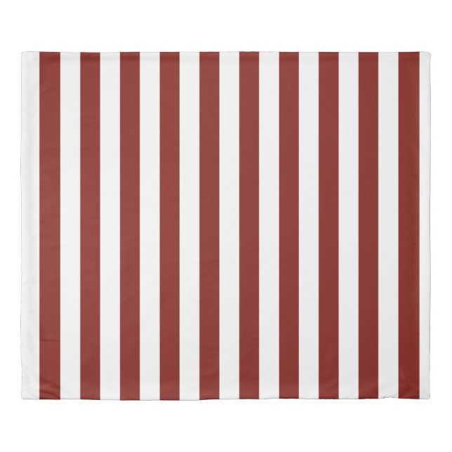 Scarlet Red and White Vertical Stripes Duvet Cover (Front)