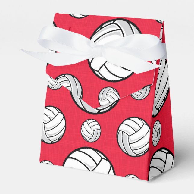 Scarlet Red and White Volleyball Pattern Favor Boxes (Front Side)