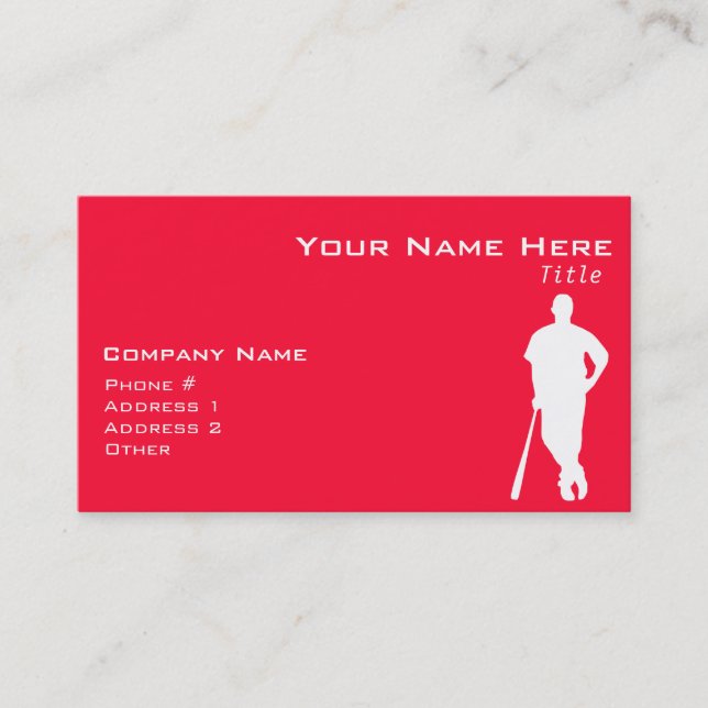 Scarlet Red Baseball; Softball Business Card (Front)