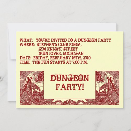 SCARLET RED DRAGONS IN DUNGEONS PARTY INVITATION INVITATION