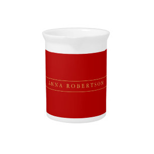 Scarlet Red Gold Colors Add Name Script Beverage Pitcher