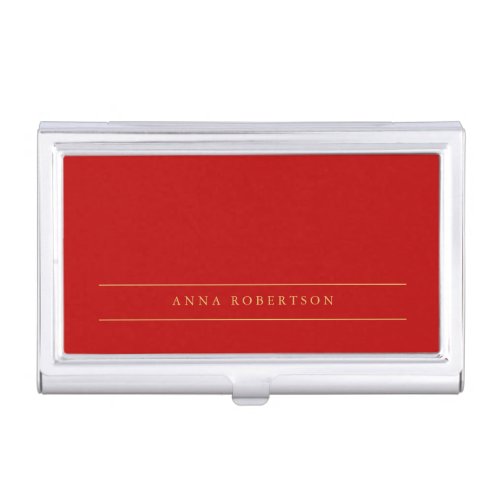 Scarlet Red Gold Colors Add Name Script Business Card Case