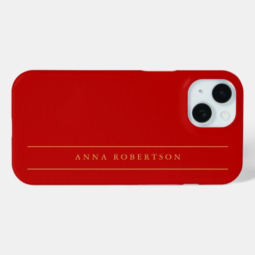 Scarlet Red Gold Colors Add Name Script iPhone 15 Case