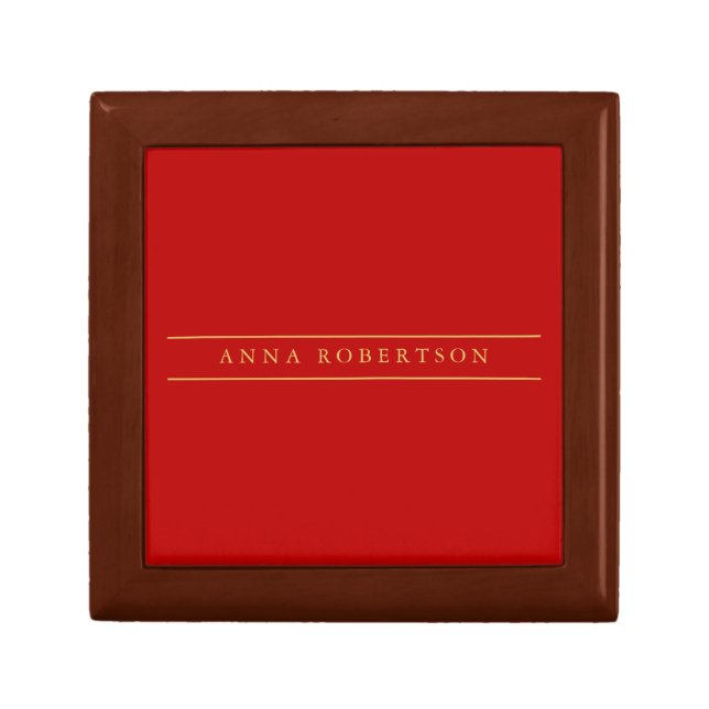 Scarlet Red Gold Colors Add Name Script Gift Box (Front)