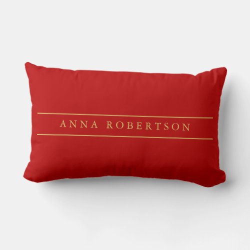 Scarlet Red Gold Colors Add Name Script Lumbar Pillow