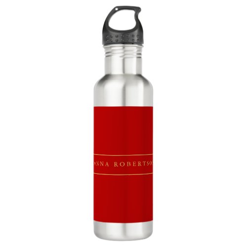 Scarlet Red Gold Colors Add Name Script Stainless Steel Water Bottle