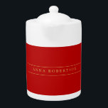 Scarlet Red Gold Colors Add Name Script Teapot<br><div class="desc">Represent yourself with this modern,  elegant design. This template can be customized to meet all professional occupations.</div>