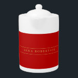 Scarlet Red Gold Colors Add Name Script Teapot<br><div class="desc">Represent yourself with this modern,  elegant design. This template can be customized to meet all professional occupations.</div>