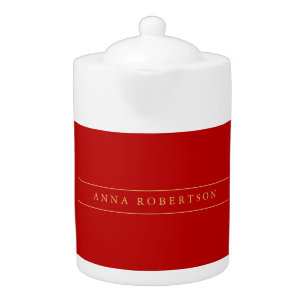 Scarlet Red Gold Colors Add Name Script Teapot