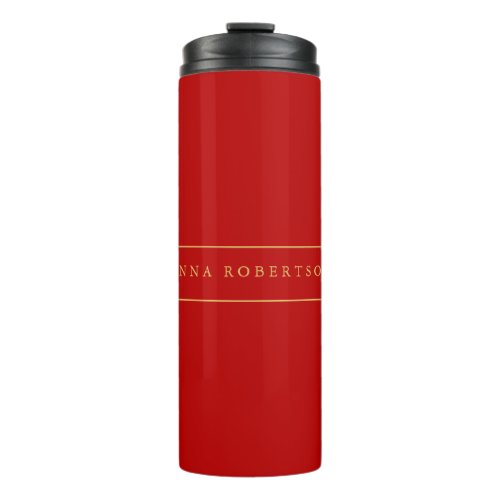 Scarlet Red Gold Colors Add Name Script Thermal Tumbler