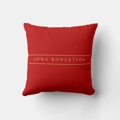 Scarlet Red Gold Colors Add Name Script Throw Pillow