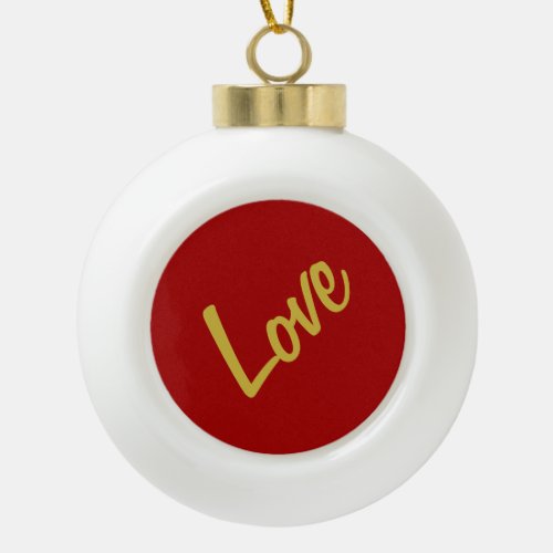 Scarlet Red Gold Colors Love Wedding Calligraphy Ceramic Ball Christmas Ornament
