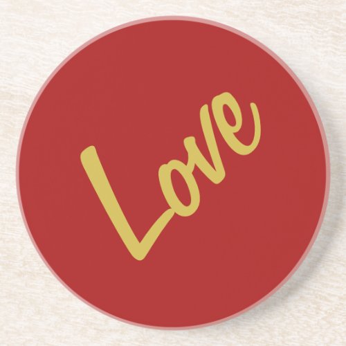 Scarlet Red Gold Colors Love Wedding Calligraphy Coaster