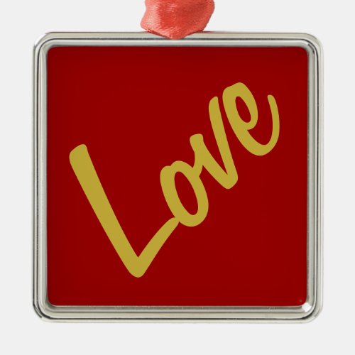 Scarlet Red Gold Colors Love Wedding Calligraphy Metal Ornament
