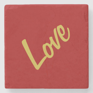 Scarlet Red Gold Colors Love Wedding Calligraphy Stone Coaster