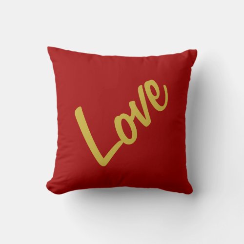 Scarlet Red Gold Colors Love Wedding Calligraphy Throw Pillow