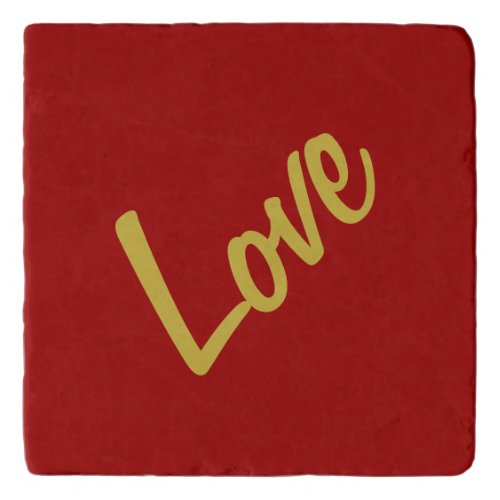Scarlet Red Gold Colors Love Wedding Calligraphy Trivet