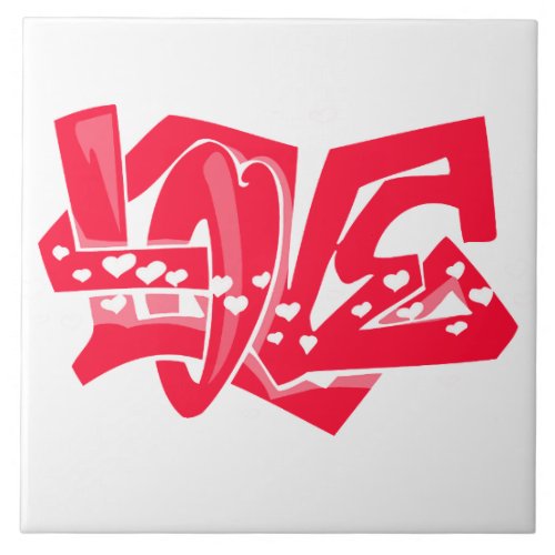 Scarlet Red Love Graffiti Ceramic Tile
