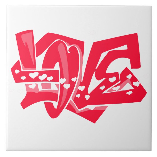 Scarlet Red Love Graffiti Ceramic Tile (Front)