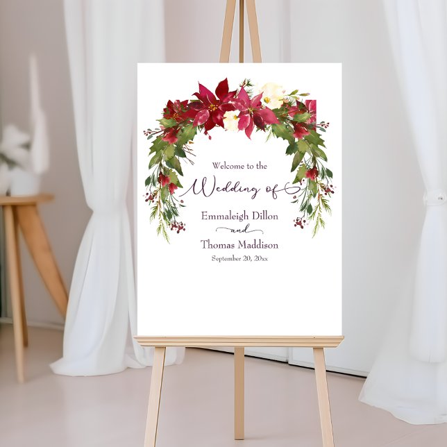 Scarlet Red Poinsettia Floral Wedding Faux Canvas Print (Creator Uploaded)