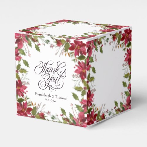 Scarlet Red Poinsettia Floral Wedding  Favor Boxes