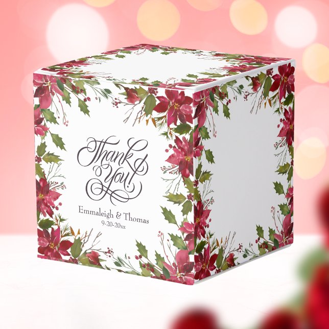 Scarlet Red Poinsettia Floral Wedding  Favor Boxes (Creator Uploaded)