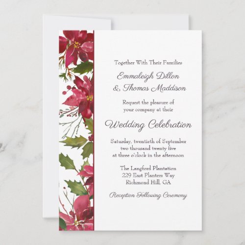 Scarlet Red Poinsettia Floral Wedding Invitation