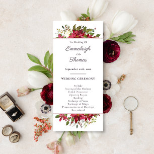 Scarlet Red Poinsettia Floral Wedding Program