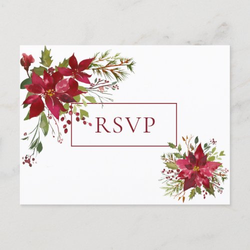 Scarlet Red Poinsettia Floral Wedding RSVP  Invitation Postcard