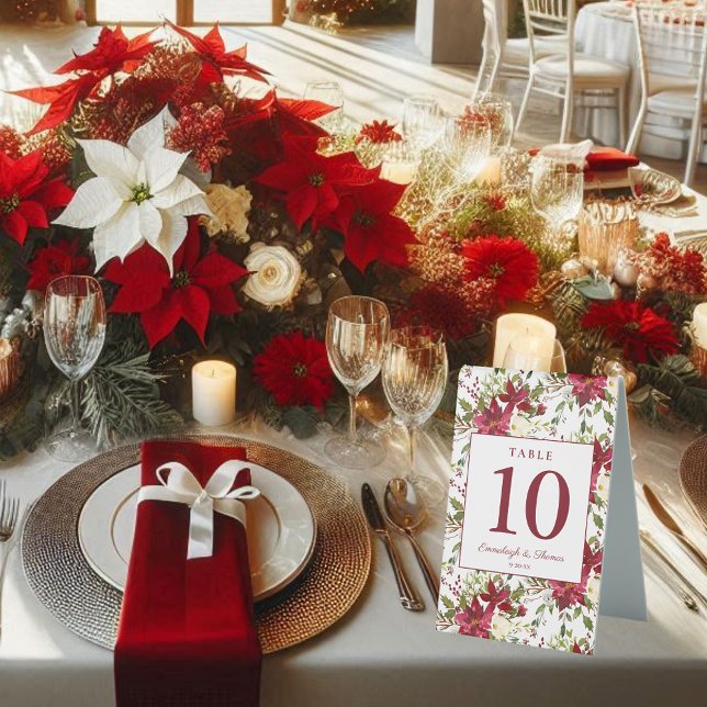 Scarlet Red Poinsettia Floral Wedding Table Tent (Creator Uploaded)