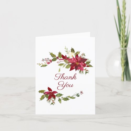 Scarlet Red Poinsettia Floral Wedding Thank You Card