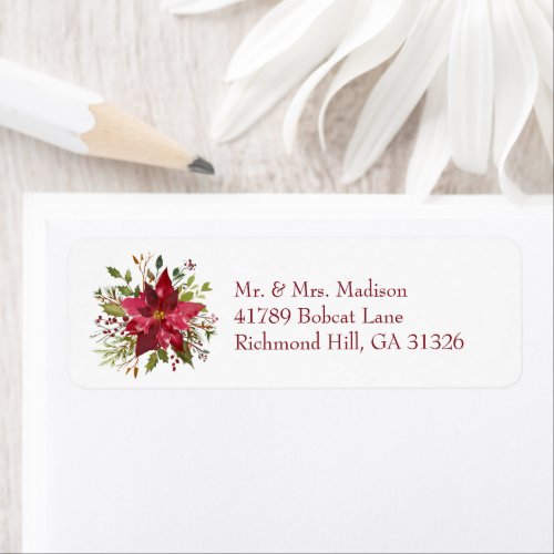 Scarlet Red Poinsettia Florals Return Address Label