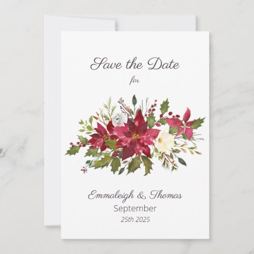 Scarlet Red Poinsettia Florals Save the Date
