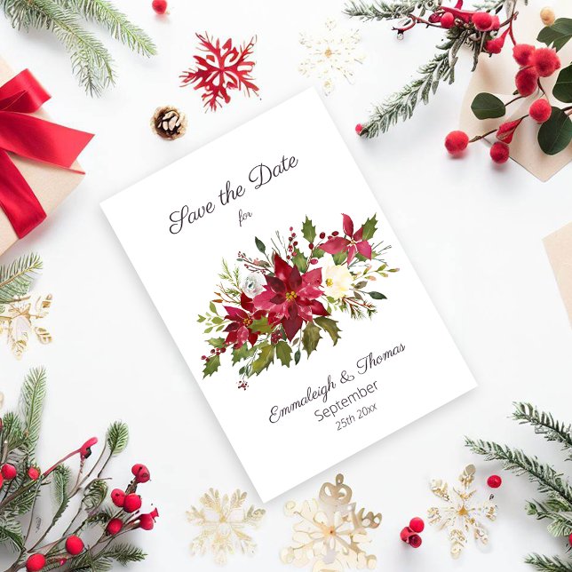 Scarlet Red Poinsettia Florals Save the Date (Creator Uploaded)