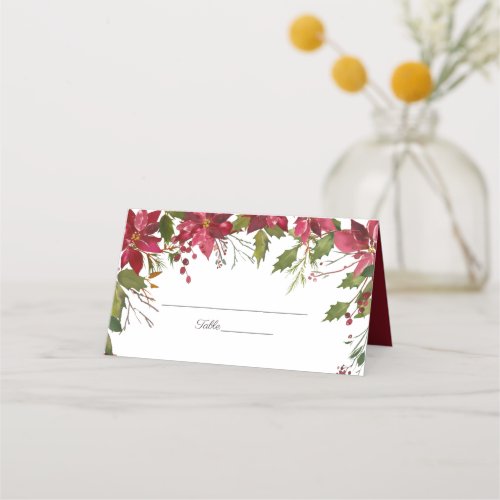 Scarlet Red Poinsettia Florals Wedding Place Card