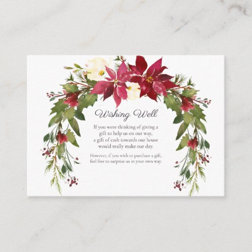 Scarlet Red Poinsettia Wishing Well Wedding Enclosure Card