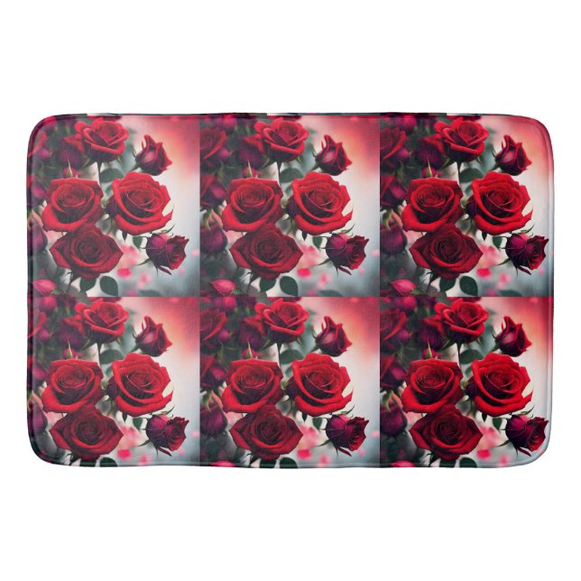 Scarlet Red Rose Bouquet,  Bath Mat (Front)